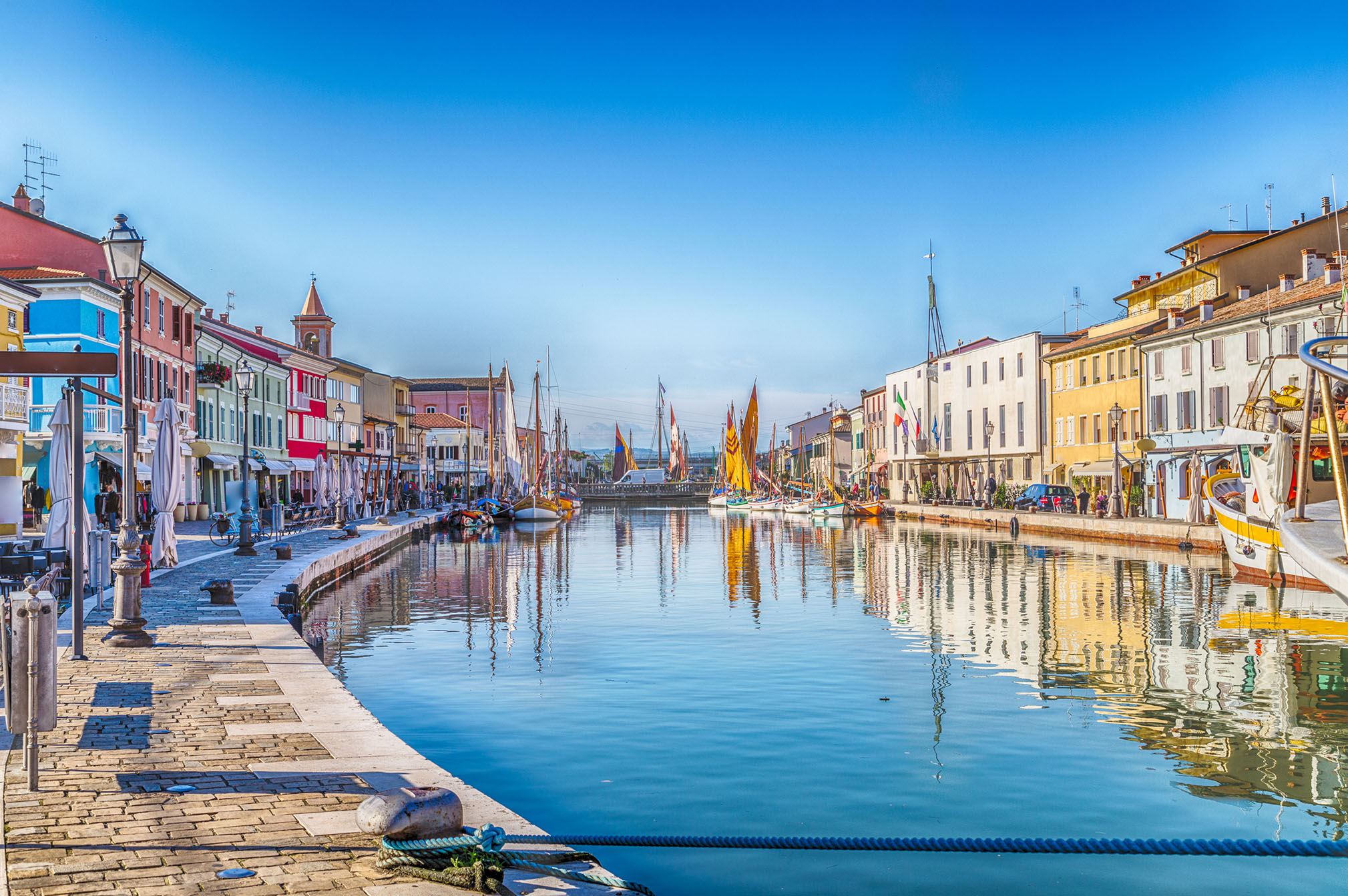 Ancient,Boats,On,Leonardesque,Canal,Port,In,Cesenatico,In,Emilia